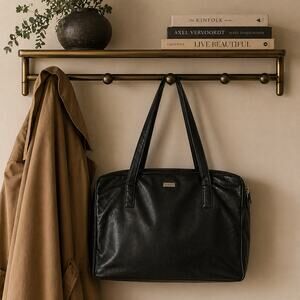 VTG Perlina Buttery Soft Black Leather Briefcase Shoulder Bag 3 Compartments